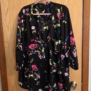 Torrid Black Sheer Shirt with Floral Design